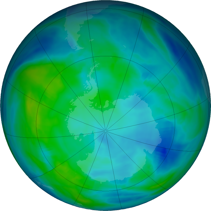 Antarctic ozone map for 10 May 2021